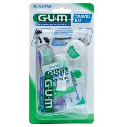 GUM TRAVEL KIT VIAGGIO 1 SPAZZOLINO PIEGHEVOLE GUM TRAVEL + 1 DENTIFRICIO VIAGGIO 12 ML + 1 ROCCHETTO FILO INTERDENTALE 10MT + 2 SCOVOLINI GOMMA GUM SOFT PICKS - Gruppofarmastore.it