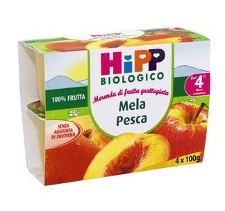 HIPP BIO FRUTTA GRATTUGGIATA MELA PESCA 4X100 G - Gruppofarmastore.it