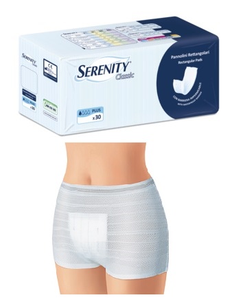 PANNOLONE PER INCONTINENZA FORMATO RETTANGOLARE CON BARRIERA SERENITY 30 PEZZI - Gruppofarmastore.it