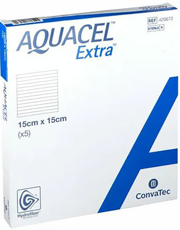 MEDICAZIONE IN HYDROFIBER E IONI ARGENTO INTESSUTA IN LYOCELL AQUACEL AG EXTRA DRS 15X15CM 5 PEZZI - Gruppofarmastore.it