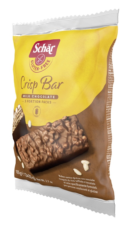 SCHAR CRISP BAR WAFERS CON NOCCIOLE RICOPERTI DI RISO SOFFIATO E CIOCCOLATO AL LATTE 3 PORZIONI DA 35 G - Gruppofarmastore.it
