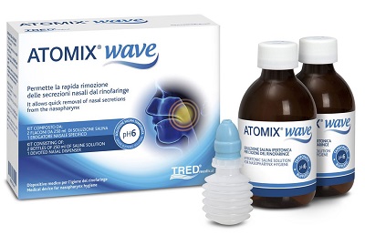 ATOMIX WAVE DISPOSITIVO PER IGIENE RINOFARINGEA ATOMIX SOLUZIONE SALINA 250 ML 2 PEZZI + TERMINALE NASALE + EROGATORE A SOFFIETTO - Gruppofarmastore.it