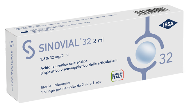 SIRINGA INTRA-ARTICOLARE SINOVIAL 32 ACIDO IALURONICO SALE SODICO 1,6% 32MG/2ML 2ML + AGO 21 GAUGE - Gruppofarmastore.it
