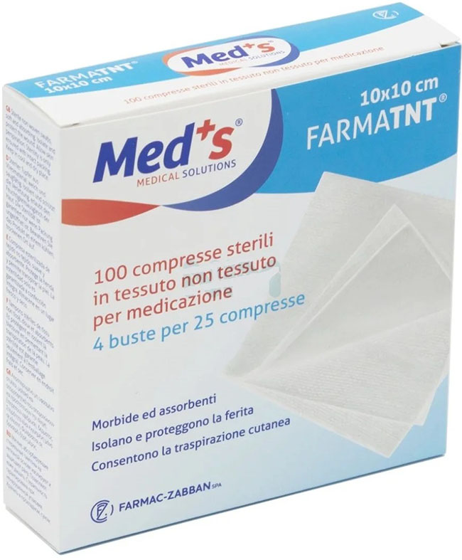 GARZA COMPRESSA MEDS FARMATNT IN TESSUTO NON TESSUTO 10X10CM 100 PEZZI - Gruppofarmastore.it