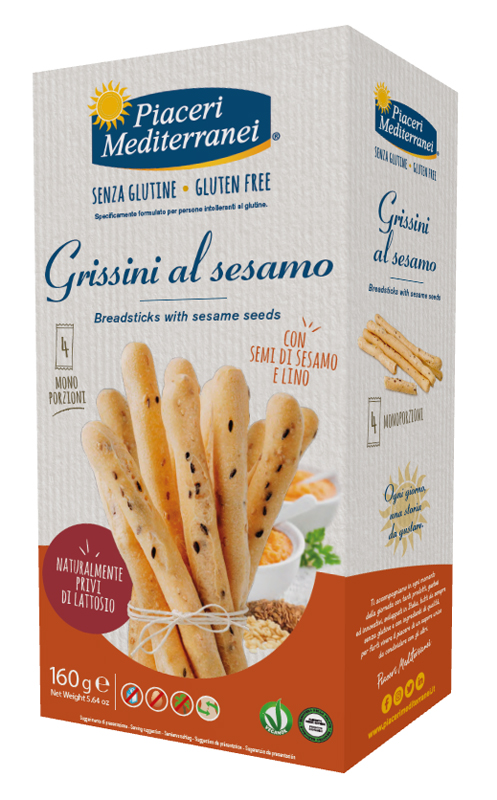 PIACERI MEDITERRANEI GRISSINI SESAMO 160 G - Gruppofarmastore.it