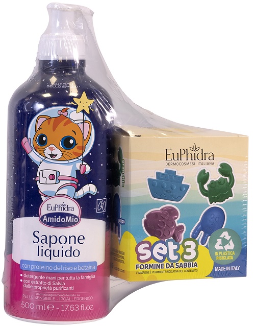 EUPHIDRA AMIDOMIO ABBINATA SAPONE LIQUIDO 500 ML + SET 3 FORMINE DA SABBIA - Gruppofarmastore.it