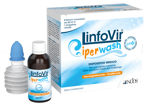 LINFOVIR IPERWASH SOLUZIONE SALINA IPERTONICA TAMPONATA 8 FLACONI DA 60 ML + 1 EROGATORE NASALE - Gruppofarmastore.it