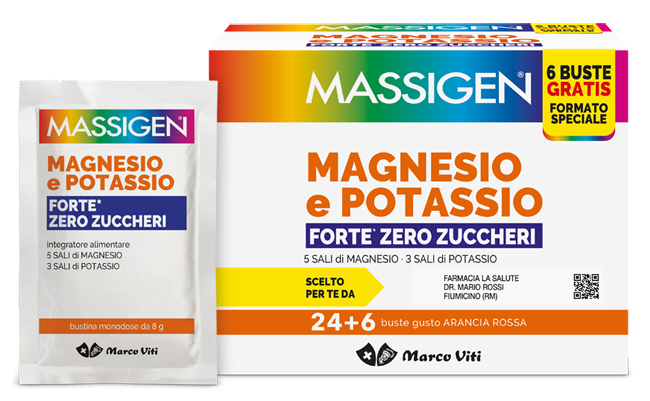 MASSIGEN MAGNESIO POTASSIO FORTE ZERO ZUCCHERO 24 BUSTINE + 6 BUSTINE - Gruppofarmastore.it