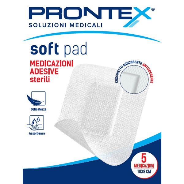 MEDICAZIONE ADESIVA STERILE PRONTEX SOFT PAD 10X8 CM 5 PEZZI - Gruppofarmastore.it