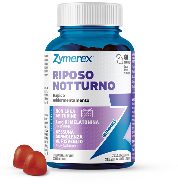 ZYMEREX RIPOSO NOTTURNO 60 GUMMIES GUSTO FRUTTI DI BOSCO CON EDULCORANTI SENZA ZUCCHERI SENZA GLUTINE SENZA LATTOSIO - Gruppofarmastore.it