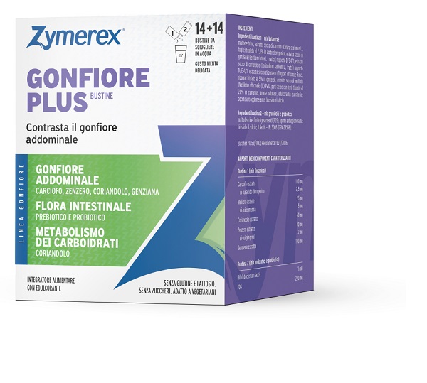 ZYMEREX GONFIORE PLUS 14+14 BUSTINE DA 2 G CON EDULCORANTE SENZA ZUCCHERI SENZA GLUTINE SENZA LATTOSIO - Gruppofarmastore.it