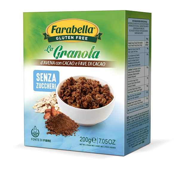 FARABELLA GLUTEN FREE LA GRANOLA D'AVENA CON CACAO E FAVE DI CACAO SENZA ZUCCHERI SENZA LATTOSIO 200 G - Gruppofarmastore.it