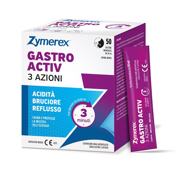 ZYMEREX GASTRO ACTIV 3 AZIONI 50 BUSTINE DA 10 ML AROMA MENTA SENZA GLUTINE SENZA LATTOSI - Gruppofarmastore.it