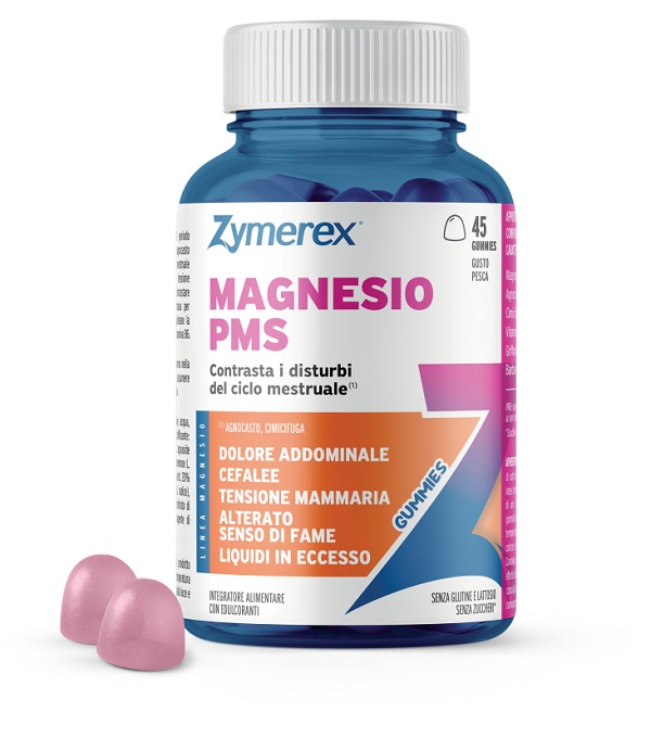 ZYMEREX MAGNESIO PMS 45 GUMMIES GUSTO PESCA CON EDULCORANTI SENZA ZUCCHERI SENZA GLUTINE SENZA LATTOSIO - Gruppofarmastore.it