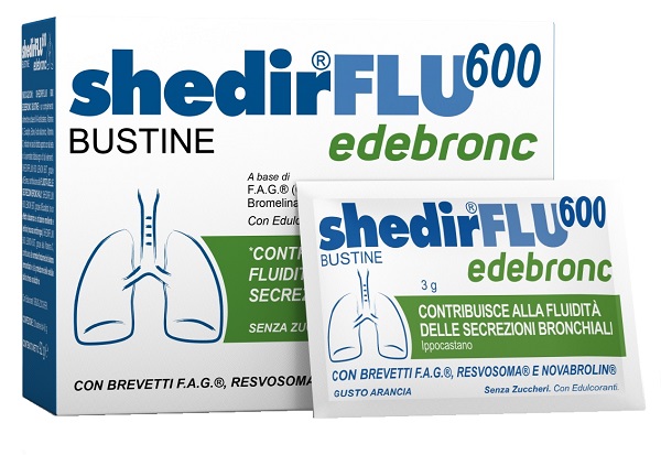 SHEDIRFLU 600 EDEBRONC 20 BUSTINE DA 3 G GUSTO ARANCIA, SENZA GLUTINE, NATURALMENTE PRIVO DI LATTOSIO, SENZA ZUCCHERI, CON EDULCORANTE - Gruppofarmastore.it