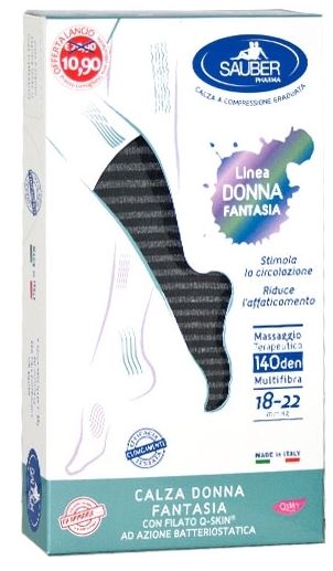 SAUBER CALZA DONNA FANTASIA FILATO Q-SKIN 140 DEN NERO RIGA FITTA GRIGIA TAGLIA M PROMO - Gruppofarmastore.it