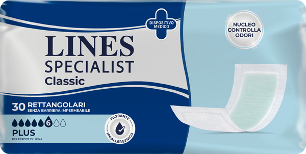 PANNOLONE RETTANGOLARE LINES SPECIALIST CLASSIC SENZA BARRIERA 30 PEZZI - Gruppofarmastore.it
