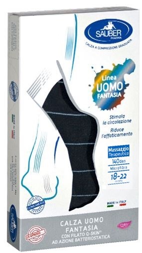 SAUBER CALZA UOMO FANTASIA Q-SKIN 140 DEN BLU RIGA SOTTILE GHIACCIO TAGLIA M - Gruppofarmastore.it