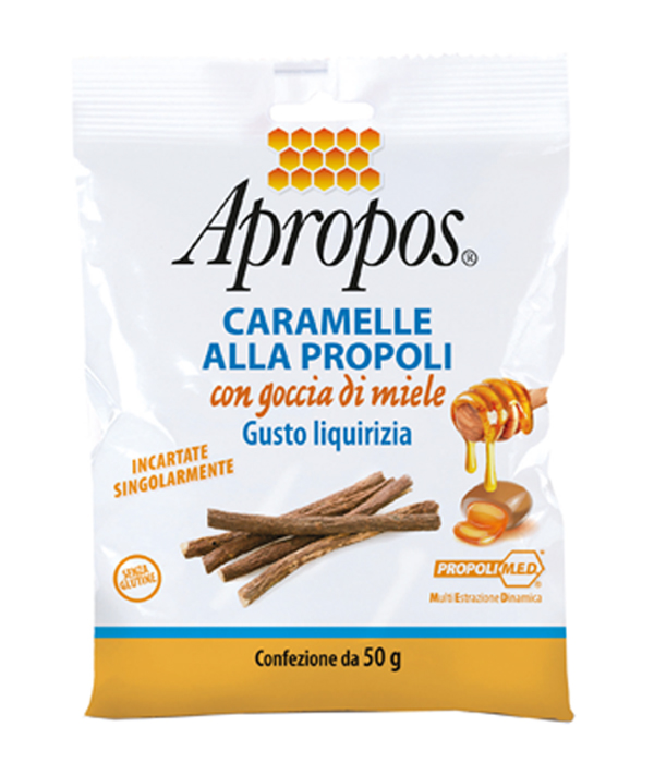 APROPOS CARAMELLE ALLA PROPOLI CON GOCCIA DI MIELE GUSTO LIQUIRIZIA 50 G - Gruppofarmastore.it