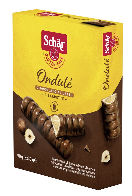 SCHAR ONDULE' BARRETTE CON RIPIENO DI NOCCIOLE RICOPERTE DI CIOCCOLATO AL LATTE 3 PORZIONI DA 30 G - Gruppofarmastore.it