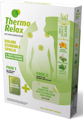 THERMORELAX PHYTO GEL DOLORI SCHIENA E SPALLE FASE 1 GEL SOLLIEVO IMMEDIATO E FASE 2 MAXI CEROTTO GEL MULTIFUNZIONALE CON ERBE 6 PEZZI - Gruppofarmastore.it