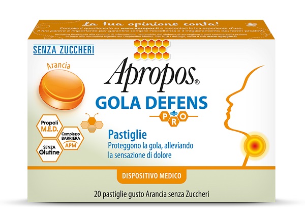 APROPOS GOLA DEFENS PRO 20 PASTIGLIE ARANCIA SENZA ZUCCHERO - Gruppofarmastore.it