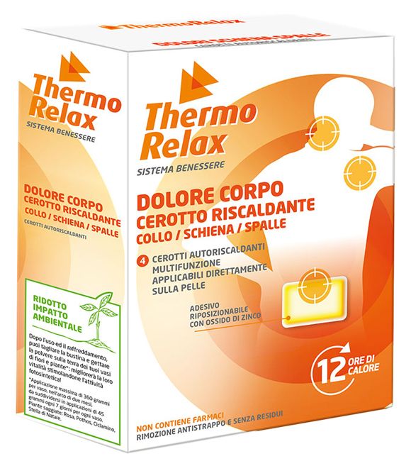 THERMORELAX CEROTTO AUTORISCALDANTE DOLORE CORPO COLLO/SCHIENA/SPALLE 4 PEZZI - Gruppofarmastore.it