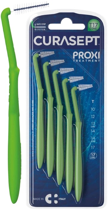 SCOVOLINO CURASEPT PROXI ANGLE MISURA T17 CONICO ISO 5 VERDE DIAMETRO 1,7 MM 5 PEZZI - Gruppofarmastore.it