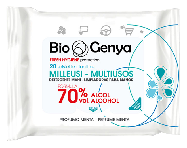 BIOGENYA MILLEUSI IGIENIZZANTI 70% ALCOOL SALVIETTE 20 PEZZI - Gruppofarmastore.it