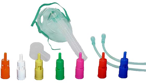 MASCHERA MORBIDA A CONCENTRAZIONE VARIABILE CON SISTEMA VENTURI COMPLETA DI KIT CON 7 RACCORDI COLORATI E TUBO DI COLLEGAMENTO ANTISCHIACCIAMENTO ADULTI - Gruppofarmastore.it