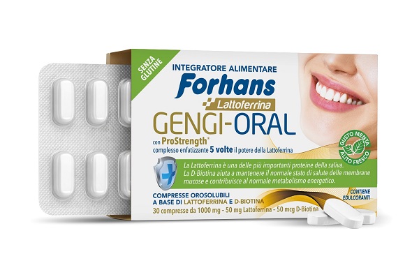 FORHANS LATTOFERRINA GENGI-ORAL 30 COMPRESSE DA 1000 MG GUSTO MENTA CON EDULCORANTI SENZA GLUTINE - Gruppofarmastore.it