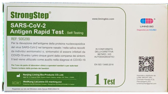 TEST ANTIGENICO RAPIDO COVID-19 STRONGSTEP AUTODIAGNOSTICO DETERMINAZIONE QUALITATIVA ANTIGENI SARS-COV-2 IN TAMPONI NASALI/OROFARINGEI/SALIVA MEDIANTE IMMUNOCROMATOGRAFIA - Gruppofarmastore.it
