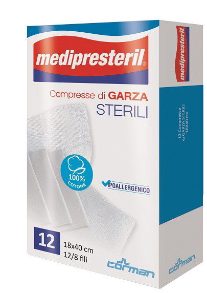 GARZA COMPRESSA MEDIPRESTERIL 12/8 FU 18X40CM 12 PEZZI - Gruppofarmastore.it