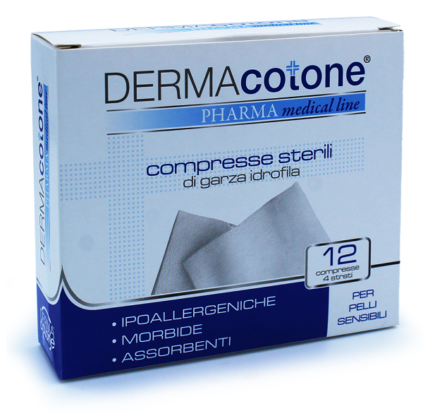 GARZA IDROFILA COMPRESSA DERMACOTONE 4 STRATI 7,5X7,5CM 12 PEZZI - Gruppofarmastore.it