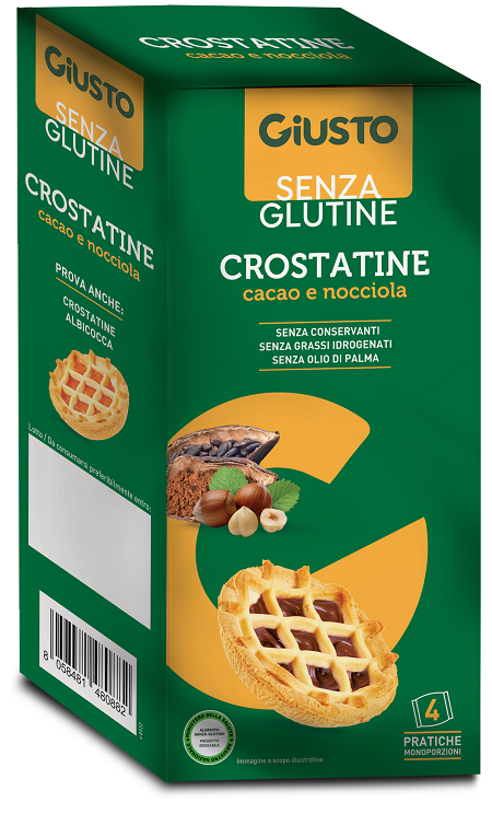 GIUSTO SENZA GLUTINE CROSTATINA CACAO NOCCIOLE 4 PEZZI DA 45 G - Gruppofarmastore.it