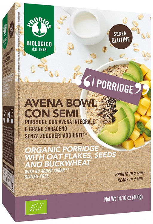PROBIOS BIO AVENA BOWL SEMI PIU' PORRIDGE CON AVENA INTEGRALE E GRANO SARACENO 400 G - Gruppofarmastore.it