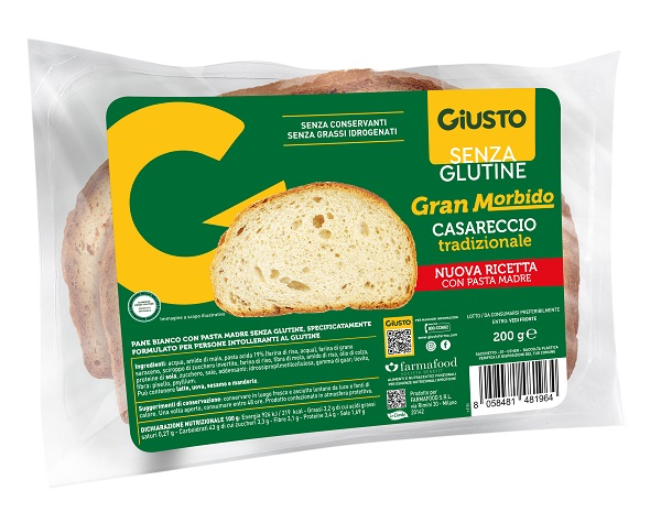 GIUSTO SENZA GLUTINE GRAN MORBIDO PANE CASARECCIO 200 G - Gruppofarmastore.it