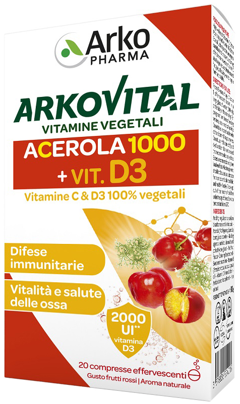ARKOVITAL VITAMINE C+D3 20 COMPRESSE EFFERVESCENTI GUSTO FRUTTI ROSSI - Gruppofarmastore.it