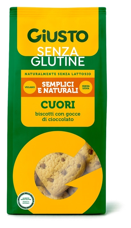 GIUSTO SENZA GLUTINE CUORI FROLLINI CON GOCCE DI CIOCCOLATO 200 G - Gruppofarmastore.it