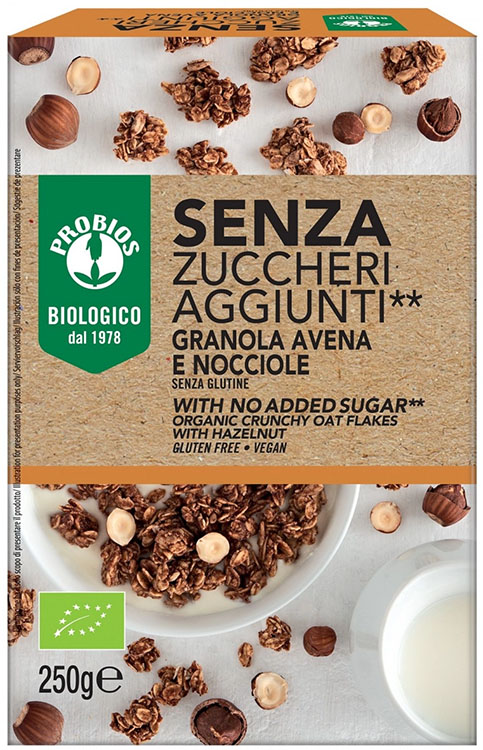 PROBIOS GRANOLA SENZA ZUCCHERI AGGIUNTI AVENA E NOCCIOLA SENZA GLUTINE 250 G - Gruppofarmastore.it