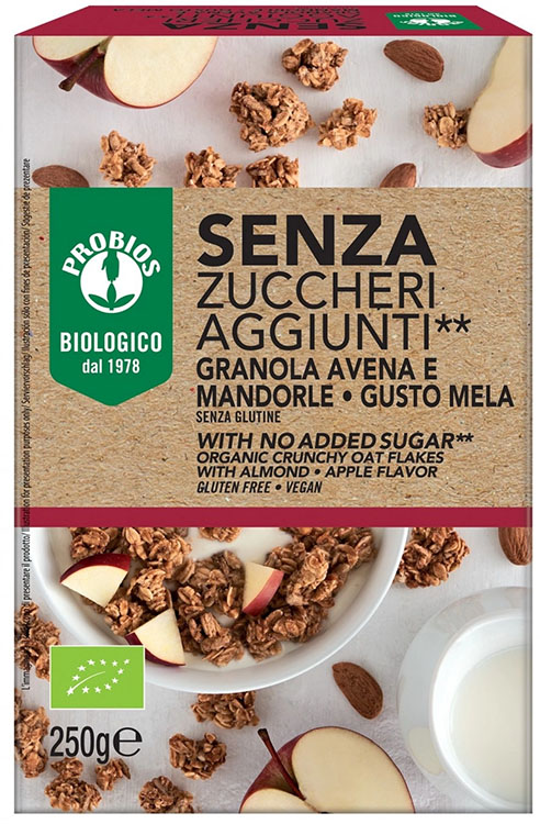 PROBIOS GRANOLA SENZA ZUCCHERI AGGIUNTI AVENA E MANDORLA E MELA SENZA GLUTINE 250 G - Gruppofarmastore.it