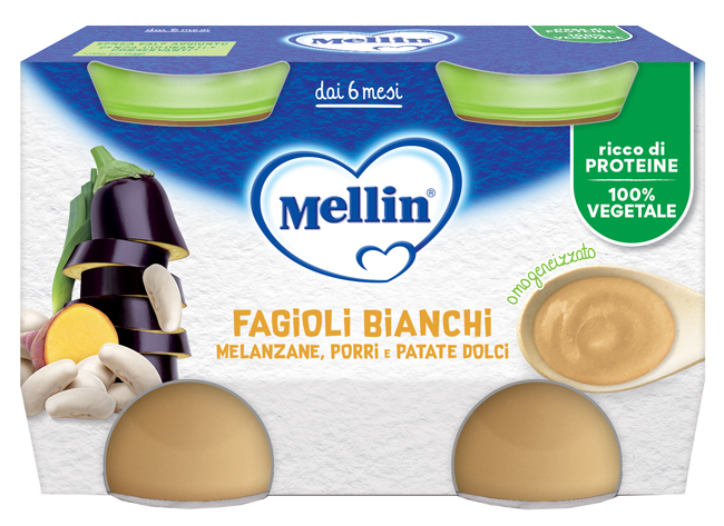 MELLIN OMOGENEIZZATO FAGIOLI BIANCHI E MELANZANE 2 PEZZI DA 130 G - Gruppofarmastore.it