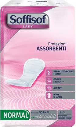 PANNOLONE PER INCONTINENZA CON PROTEZIONI DISCRETE MORBIDE E ANATOMICHE CON NUCLEO SUPER ASSORBENTE E UNO SPECIALE FILTRANTE ESTERNO TRASPIRANTE SOFFISOF LADY NORMALE 12 PEZZI - Gruppofarmastore.it