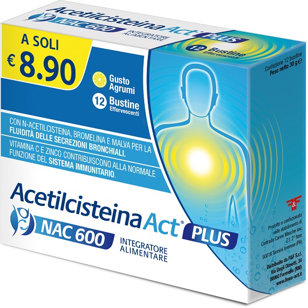 ACETILCISTEINA ACT PLUS NAC 600 12 BUSTINE EFFERVESCENTI AGRUMI - Gruppofarmastore.it
