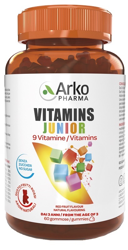 VITAMINS JUNIOR 60 GUMMIES SENZA ZUCCHERI GUSTO FRUTTI ROSSI - Gruppofarmastore.it