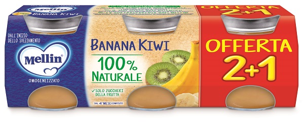 MELLIN OMOGENEIZZATO BANANA KIWI 3 PEZZI DA 100 G - Gruppofarmastore.it