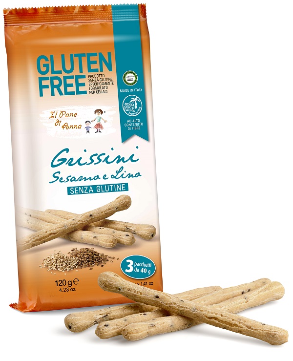 IL PANE DI ANNA GRISSINI CON SESAMO E LINO SENZA LATTE 3 PEZZI X 40 G - Gruppofarmastore.it