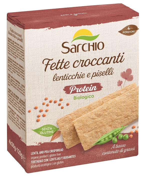 SARCHIO FETTE CROCCANTI PROTEIN LENTICCHIE E PISELLI 120 G - Gruppofarmastore.it