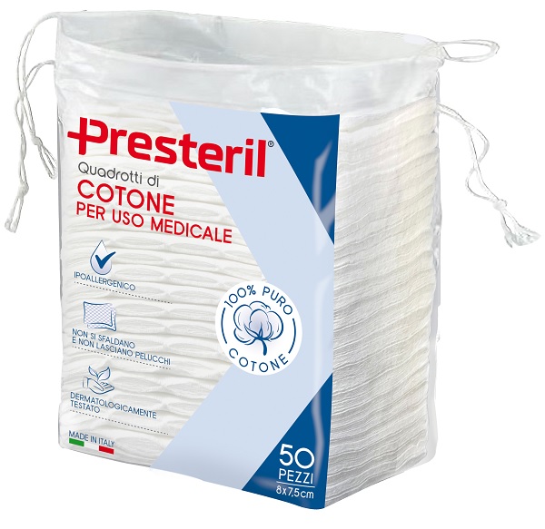 QUADROTTI COTONE IDROFILO PRESTERIL 8X7,5 CM 50 PEZZI - Gruppofarmastore.it