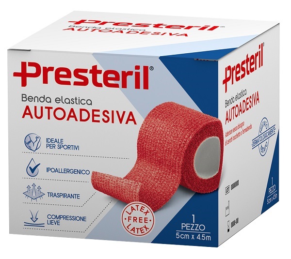 BENDA ELASTICA AUTOADESIVA LATEX FREE PRESTERIL CM 5X4,5 M TESI ROSSO - Gruppofarmastore.it